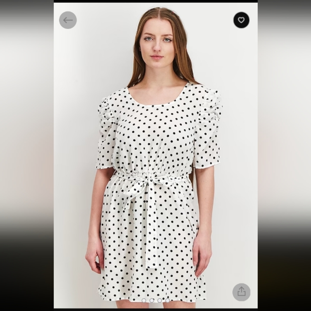 URBAN BLISS WHITE WITH BLACK POLKA DOTS, BELT, SIZE 18